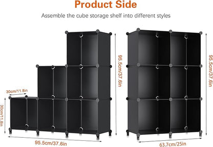 6-Cube Storage Organizer, Closet Organizer Storage Cabinet Shelf Bookcase Bookshelf with Metal Hammer, Storage Cubes Organizer Cabinet for Kids, Closet, Bedroom, Bathroom(11.8x11.8x11.8 inch)Black
