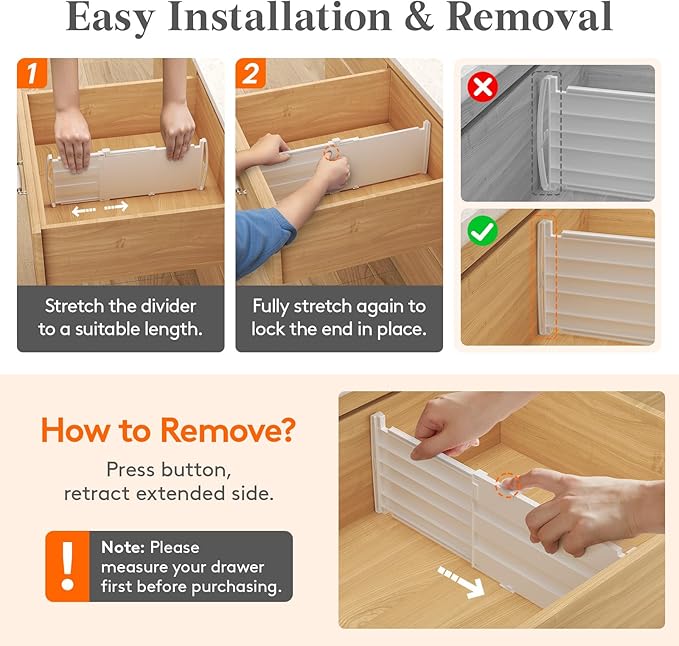 Lifewit 6" High 5 Pack Deep Drawer Dividers, 11.5-18.5" Expandable Clothes Divider for Drawers, Adjustable Dresser Drawer Organizers, White Drawer Separators for Dresser, Kitchen, Clothing