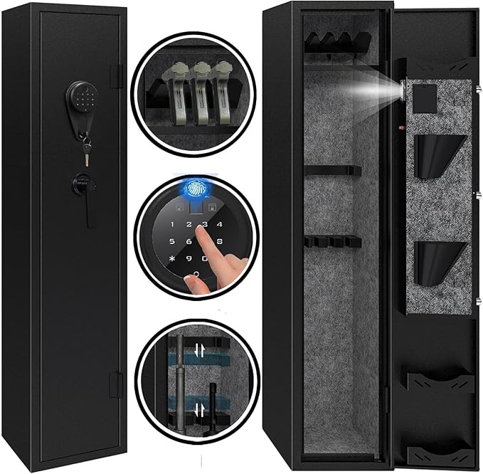 KAER Rifle Safe Gun Safe, Gun Safes for Rifles and Shotguns,Electronic Biometric Gun Safes, with Digital Keypad/Lock/Removable Shelf for 4-5 Gun Safes for Home Rifles and Pistols,11.8" x11" x 54.3"