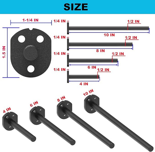 Floating Shelf Bracket (1/4" Thick,Flush-to-Wall Hidden Heavy Duty Brackets for Wood Shelves，Solid Steel Invisible Shelf Support,,Seamless Blind Design for Kitchen, Study&DIY 8 Inch Black