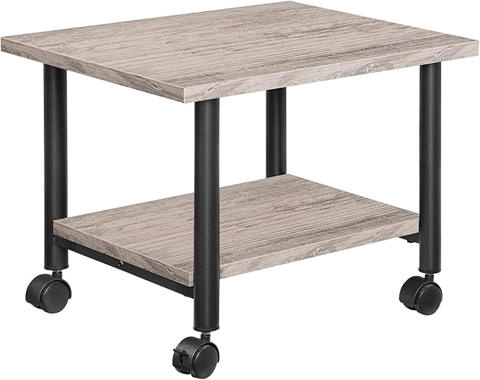HOOBRO Printer Stand, 2-Tier Industrial Under Desk Printer Cart with Shelf, Mobile Heavy Duty Storage Rack on Wheels for Home, Office, Grey and Black BG02PS01G1
