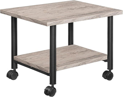 HOOBRO Printer Stand, 2-Tier Industrial Under Desk Printer Cart with Shelf, Mobile Heavy Duty Storage Rack on Wheels for Home, Office, Grey and Black BG02PS01G1