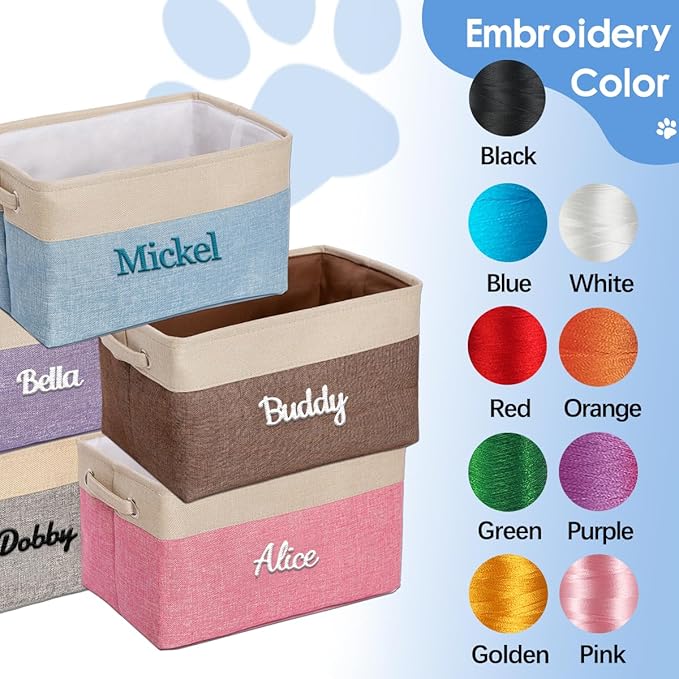 Ulico Personalized Pet Toy Storage Box, Collapsible Organizer with Handles, Custom Dog & Cat Toy Bin with Pet's Name - Blue