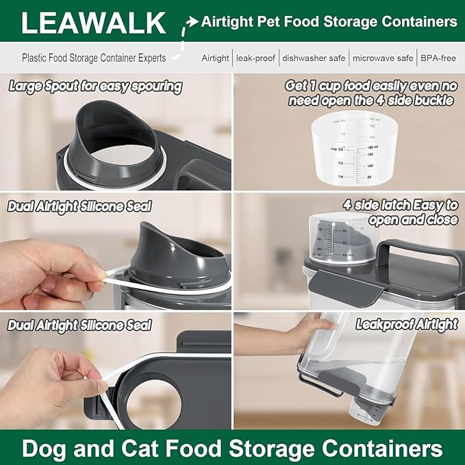 5Lbs Airtight Cat Dog Food Storage Container with Upgraded Large Nozzle BPA-Free, Pet Food Storage Containers for Rice, Grain, Pet Food, Flour, Dog Treat Storage (Dark Gray, 5L-1pack)