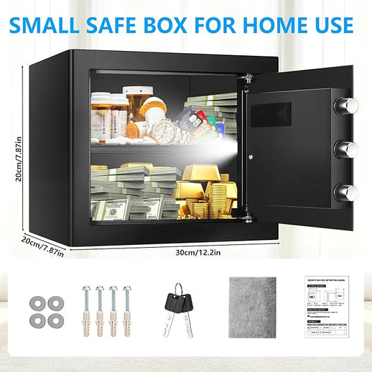 1.3 Cub Small Safes for Home Use Fire and Water Proof, Anti-Theft Digital Security Safe Box With Combination Lock, Smart Alarm System & Removable Shelf, Anti-Theft Fireproof Safe for Cash Documents