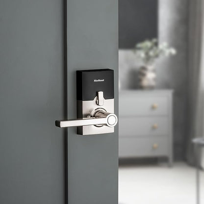 Kwikset SmartCode 917 Keypad Keyless Entry Contemporary Residential Electronic Lever Lock Deadbolt Alternative with Halifax Door Lever and SmartKey Security, Satin Nickel