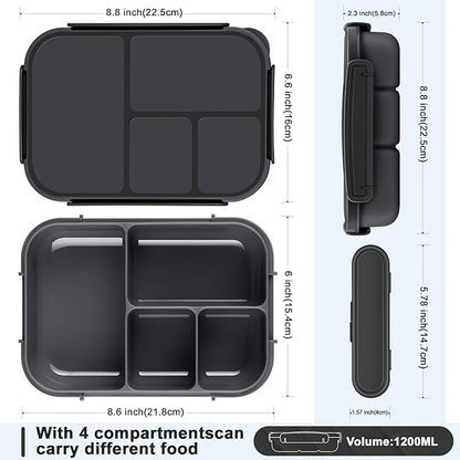 Lunch Box Kids,Bento Box Adult,Leakproof Lunch Containers for Adults/Kids/Toddler,1200ML-4 Compartments bento Lunch box with Utensil,Microwave & Dishwasher & Freezer Safe (Dark Gray)