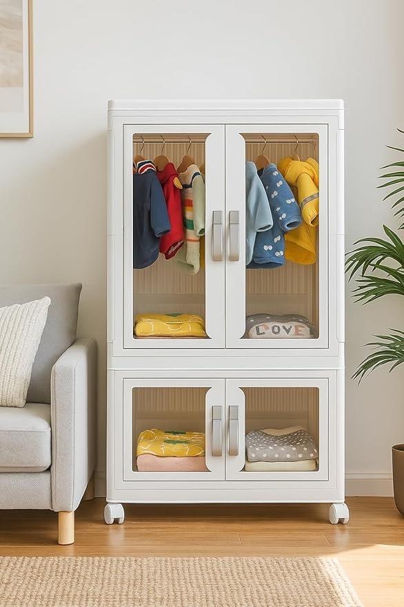 Pet Clothing Storage Cabinet with Hanging Rod Foldable Plastic Storage Bin 2-Tier Dog Clothes Organizer for Small Pets Lightweight, Waterproof– Portable Cat Wardrobe Closet