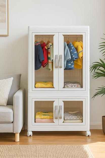 Pet Clothing Storage Cabinet with Hanging Rod Foldable Plastic Storage Bin 2-Tier Dog Clothes Organizer for Small Pets Lightweight, Waterproof– Portable Cat Wardrobe Closet