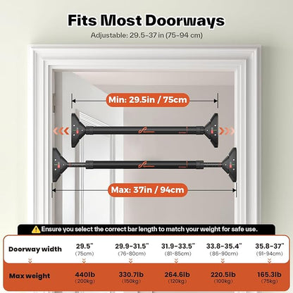 Sportneer Pull Up Bar: Strength Training Chin up Bar No Screws - Adjustable 29.5''-37''(75-94cm) Width Locking Mechanism Pull up Bar for Doorway - Max Load 440lbs for Home Gym Upper Body Workout, Non-slip