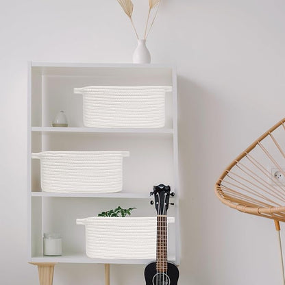 ABenkle Small White Basket, Soft Woven Storage Bins Baskets for Cat Dog Toys Organizer, Decorative Shelves Closet Organizing Basket Chest Box, Empty Gift Baskets