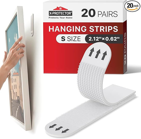 X-Protector Picture Hanging Strips - 20 Pairs Damage Free Picture Hangers - Self Adhesive Hangers Without Nails - Heavy Duty Wall Hanging Strips - Wall Sticky for Hanging Up to 10 LBS (Size S)