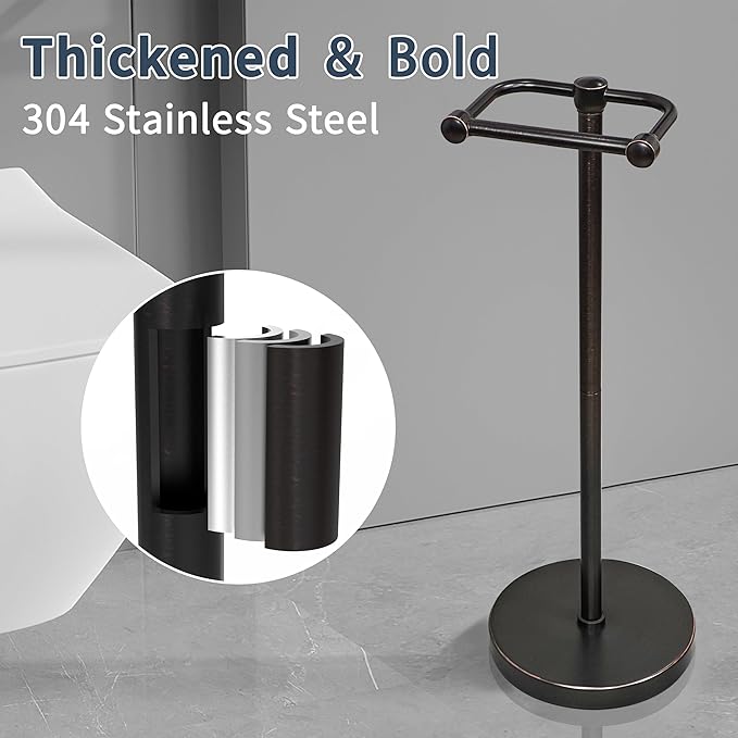 Toilet Paper Holder Stand, Post Pivoting Design Free Standing Toilet Paper Holder, SUS304 Stainless Steel Toilet Paper Roll Holder, Heavy Stable Base (Oil Rubbed Bronze)