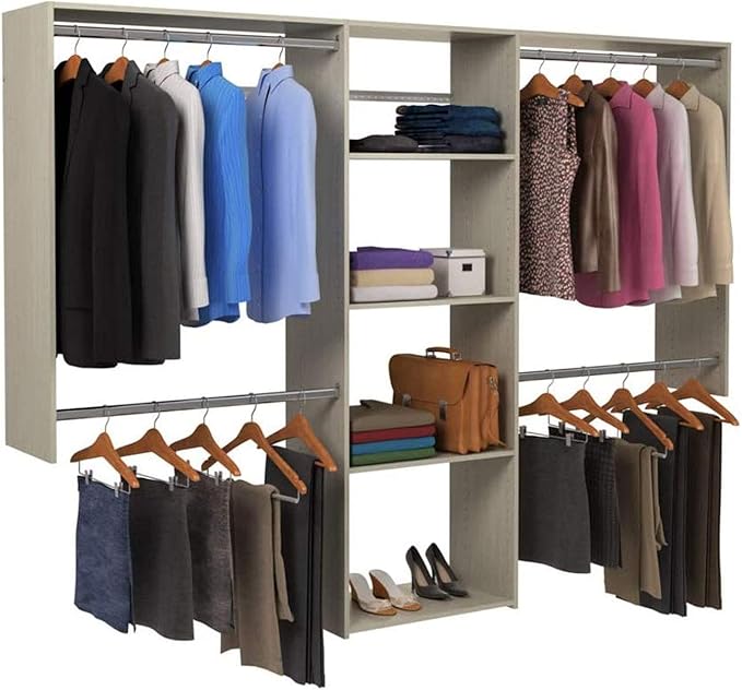 Easy Track OK1460-CG Deluxe Starter Closet Storage Wall Mounted Wardrobe Organizer System Kit with Shelves and Rods, Weathered Grey