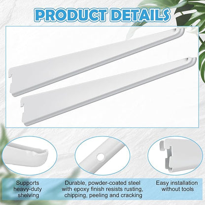 10 Pack Adjustable Shelf Brackets for Double Track System Closet Organization Heavy Duty Wire Shelf Brackets(White,14.5 Inch)