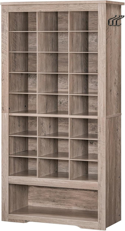 HOOBRO Tall Shoe Cabinet, 9 Tier Shoe Storage Cabinet, Freestanding Wooden Shoe Cabinet Organizer with 24 Cubbies and 3 Hooks, for Entryway, Closet, Living Room, Greige BG24SC01