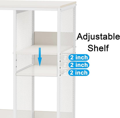3-Tier Coffee Bar Cabinet with Mini Fridge Space, Simple Style Microwave Stand Bakers Rack, Utility Compact Refrigerator Storage Organizer for Home Kitchen Dorm, White
