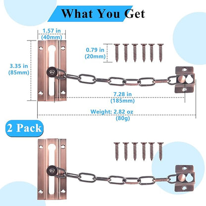 2 Pack Door Chain Lock Bronze Red, Stainless Steel Chain Locks for Inside Door, Premium Thickened with 12 Screws