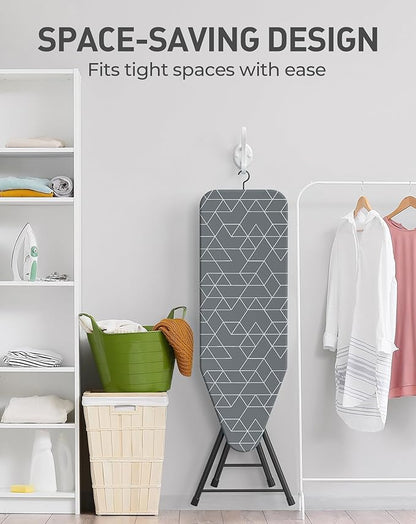 LyriFine Ironing Board, 2-in-1 Flat and Hanging Board, Sturdy Steel Frame Iron Board with Non-Slip Feet, Heat Resistant Cover Iron Board, Foldable Ironing Board Full Size with Hook, 14″ x 43″ Gray