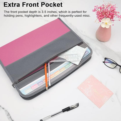 NAFY Expanding File Folder, 13 Pockets Document Organizer with Zipper, A4 Letter Size Portable Accordion Expanding File Folders with 27pcs Multicolor Labels for Home Office School Supplies (Pink)