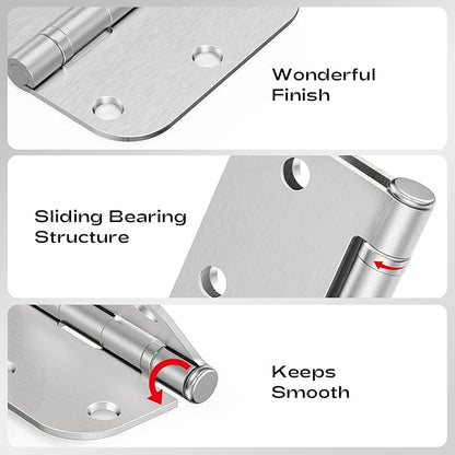 Brushed Nickel Door Hinges 12 Pack 3.5 Inch 5/8" Radius Round Satin Nickel Interior Ball Bearing Hinges with 5/8" Radius Corners Squeak-Free Silver Hardware