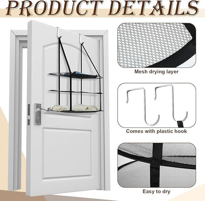 2 Pcs 3 Tier Sweater Drying Rack Flat Over The Door Folding Drying Rack Large Lay Laundry Hanging Dryer Mesh Clothes Dry Hanger for Apartments Dorms Bathrooms(Black,26.5 x 18 x 34.5 Inch)