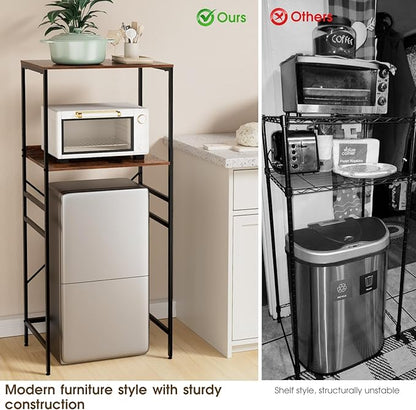 Mini Fridge Shelf Mini Fridge and Microwave Stand Over Mini Fridge Storage Rack Height Adjustable Microwave and Fridge Stand Suitable for Dorm, Kitchens, Offices, Brown