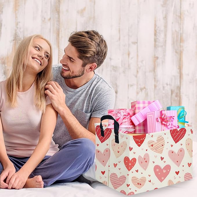 Rectangular Pink Valentine's Day Gift Basket,nursery basket,Pink girls gift baskets,kids toy storage Bin, Love Heart Room Decor for Home,Shelf Baskets(Shaped lines Heart)