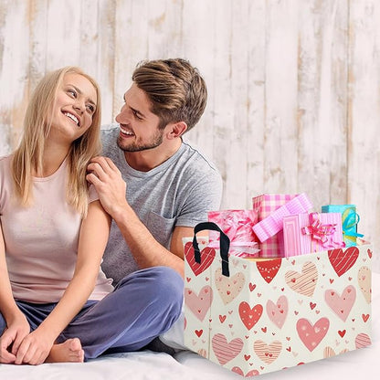 Rectangular Pink Valentine's Day Gift Basket,nursery basket,Pink girls gift baskets,kids toy storage Bin, Love Heart Room Decor for Home,Shelf Baskets(Shaped lines Heart)