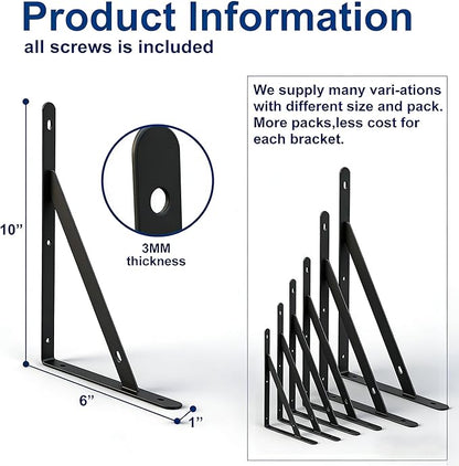 12 Inch Shelf Brackets, Set of 4 Steel Wall Bracket for Floating Shelves(Black, 12 inch 4 Pack)