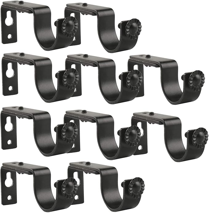 Eau 10 Pieces of Adjustable Black Curtain Rod Brackets, Heavy Duty Single Curtain Rod Holders for Maximum 1 Inch Rod, Wall-Mounted