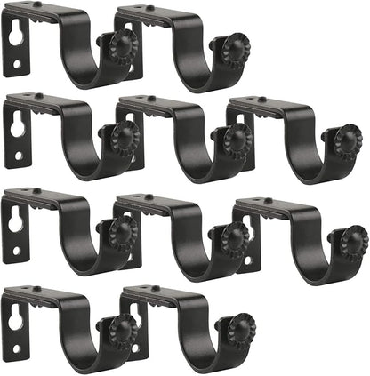 Eau 10 Pieces of Adjustable Black Curtain Rod Brackets, Heavy Duty Single Curtain Rod Holders for Maximum 1 Inch Rod, Wall-Mounted