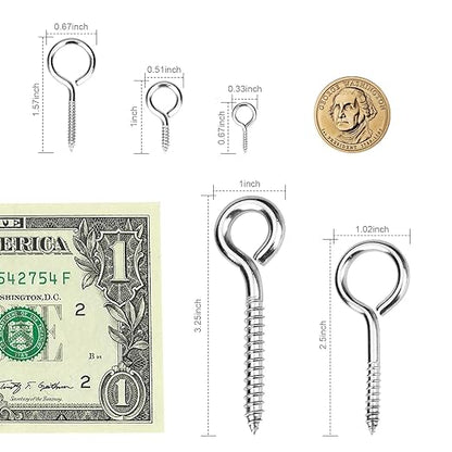 Aovchei Eye Screws, 8Pcs 3.25 inches 304 Heavy Duty Stainless Steel Screw Hooks, Rust-Resistant Self Tapping Eyelet Bolts for Wood, Securing Cables Wires, Indoor & Outdoor for Hanging Artwork