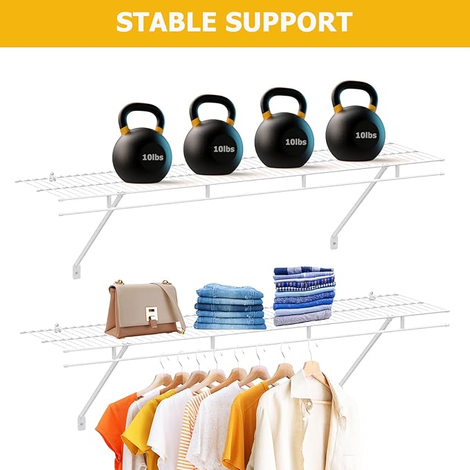 6 Pcs Wire Shelf Brackets, Support Brackets for 12-inch Deep Wire Shelving, Closet Shelving Accessories, Wire Shelving Support Brackets for Closet Wire
