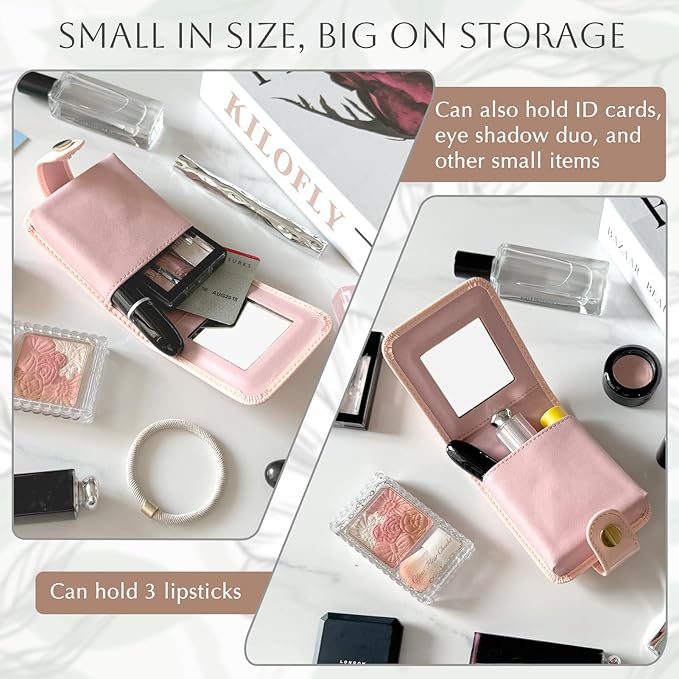 kilofly Genuine Leather Double Lipstick Case Cosmetic Makeup Holder + Gift Box