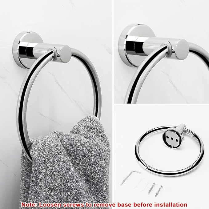 NearMoon Bath Towel Ring, Bathroom Hardware Accessories-Thicken Stainless Steel Hand Towel Holder for Bathroom, Modern Round Towel Hanger Wall Mounted (Chrome, 5 Pack)