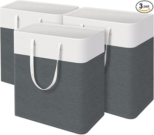 laundry basket 3-Pack, laundry hamper, Hamper with handles, collapsible laundry baskets, Waterproof dirty clothes hamper, Towel Storage for Home or Dorm, 125L-Grey
