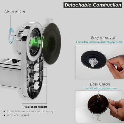 Suction Cup Handheld Shower Head Holder - 90 Degree 5 Angles Adjustable - Wide Input - Ideal for Large & Heavy Shower Heads - Bathroom Wall Mounted Shower Wand Holder (Polished Chrome)