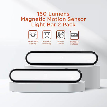BLACK+DECKER 2-Pack 160LM LED Light Bars, Touchless Motion Sensor, Magnetic Mount, Powered with AAA Batteries, Slim and Portable Design to Brighten Indoor Rooms, Closets, Garages, Shelving (2-Pack)