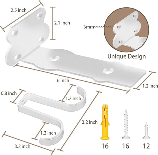 SOGAL 6 Inch White Brackets | Heavy Duty Modern Floating Supports for Kitchen Pantry - 150LB Capacity, Utility Hooks Included