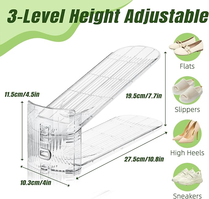 Shoe Slots Organizer,20 PACK Transparent Shoe Stacker Adjustable Shoe Slot Organizer Space Saver Shoe Rack Holder Shoe Storage Organizers for Closet,Transparent