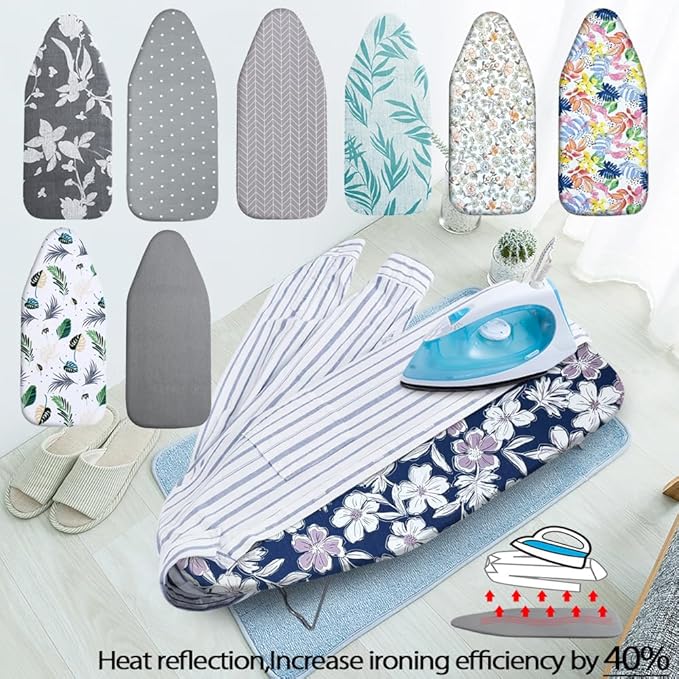 Small Ironing Board Cover Scorch Resistant, Table top Ironing Cover with Padding Heat Reflective Heavy Duty Pad(White Purple Flower, 12.5"x32")