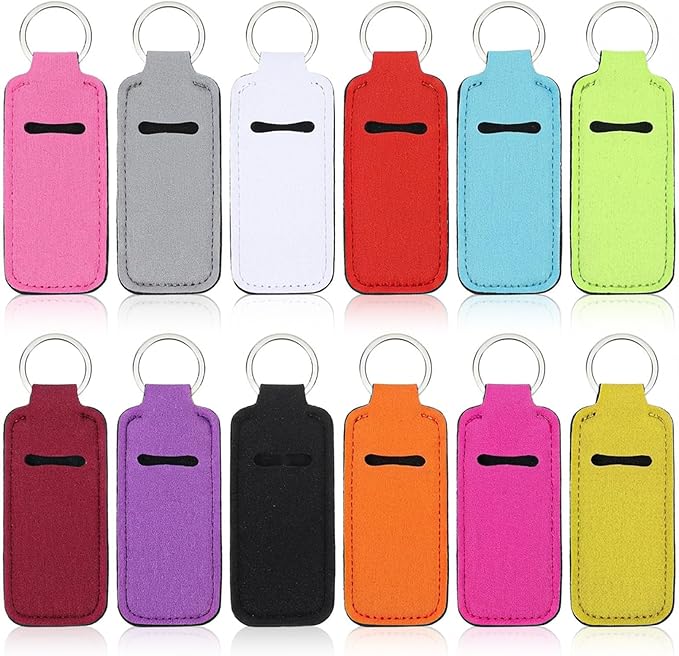 12 Pcs Lip Balm Gloss Holder Keychain, Cute Pocket Lipstick Keychain Colorful Lip Balm Sleeve Pouch for Women Pocket Bag Accessories