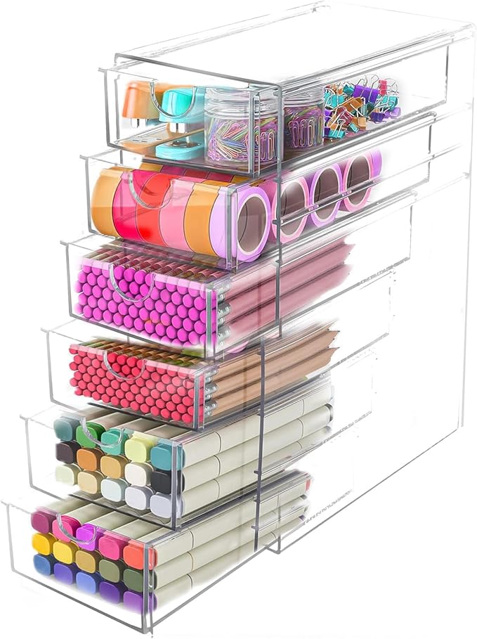 Makeup Organizer, Desk Organizer, Drawer Organizer Makeup Hair Accessories Organizer with 5/6 Sliding Drawers Large Capacity Drawer Storage for Cosmetic Jewelry Pen Stationary (6 layers)