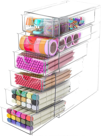 Makeup Organizer, Desk Organizer, Drawer Organizer Makeup Hair Accessories Organizer with 5/6 Sliding Drawers Large Capacity Drawer Storage for Cosmetic Jewelry Pen Stationary (6 layers)