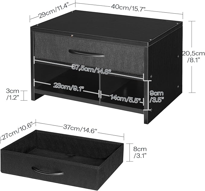 HOOBRO Desktop Printer Stand, Printer Stand Shelf Organizer with Drawer, Wooden Under Desk Printer Table, Storage Shelf, for Home Office Black BB08PS01