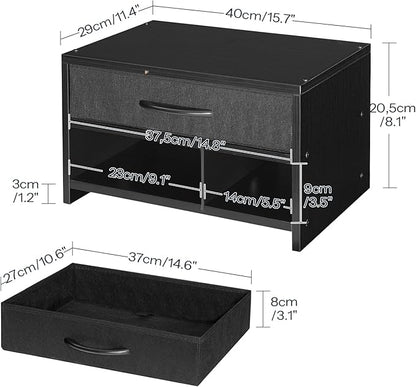 HOOBRO Desktop Printer Stand, Printer Stand Shelf Organizer with Drawer, Wooden Under Desk Printer Table, Storage Shelf, for Home Office Black BB08PS01