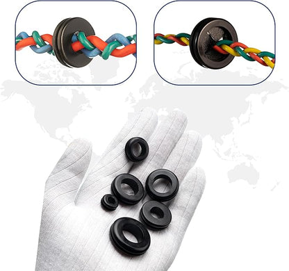 Rubber Grommet kit- Pack of 190 in 2 Types of Rubber Grommets for Wiring Including 2 Sizes of Hole Plugs & 8 Sizes of Wire Grommets- Firewall Grommet kit Handles Complete Safety & Sealing.
