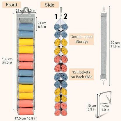 Lirex Scarf Storage Organizer with 24 Pockets, Yoga Legging Storage Organizer for Family Closet Bedroom, Light Grey