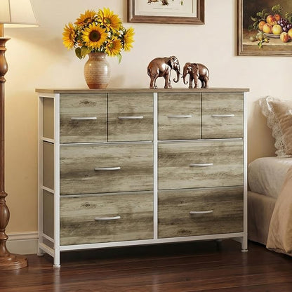 DUMOS TV Stand, Dresser with 8 Fabric Drawers, Spacious Storage Tower for Closet, TV Stand with Wood Top and Mental Frame, Storage Unit for Living Rooms, Bedroom and Entryway, Oak
